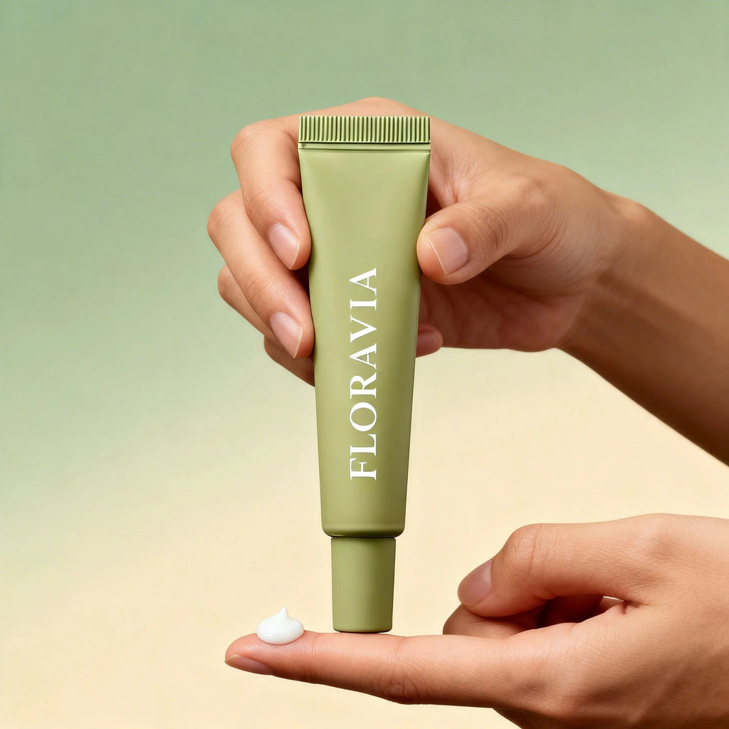 Floravia Soothing Cream applied to a fingertip