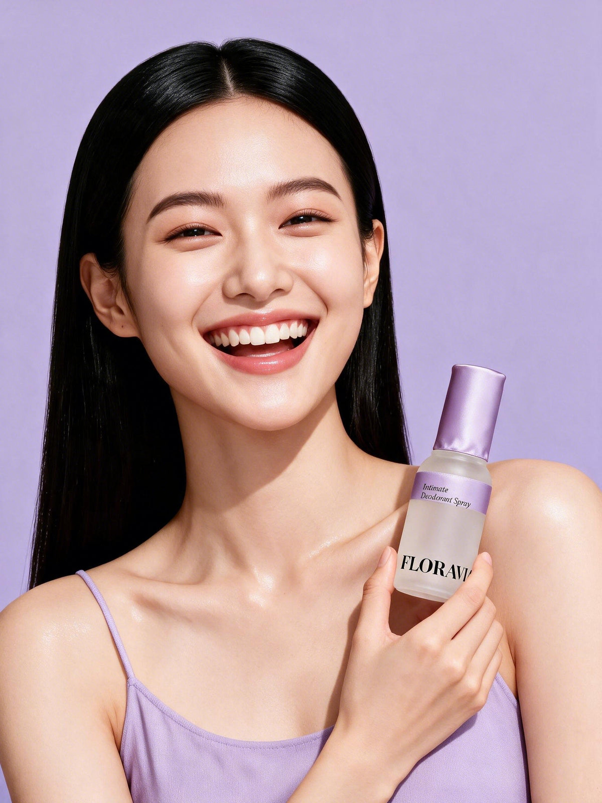 Woman holding Floravia Deodorant Spray