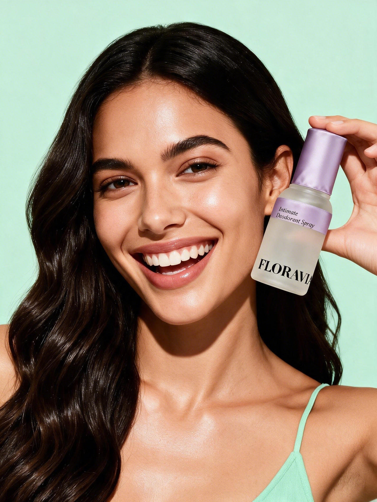 Woman holding Floravia Deodorant Spray