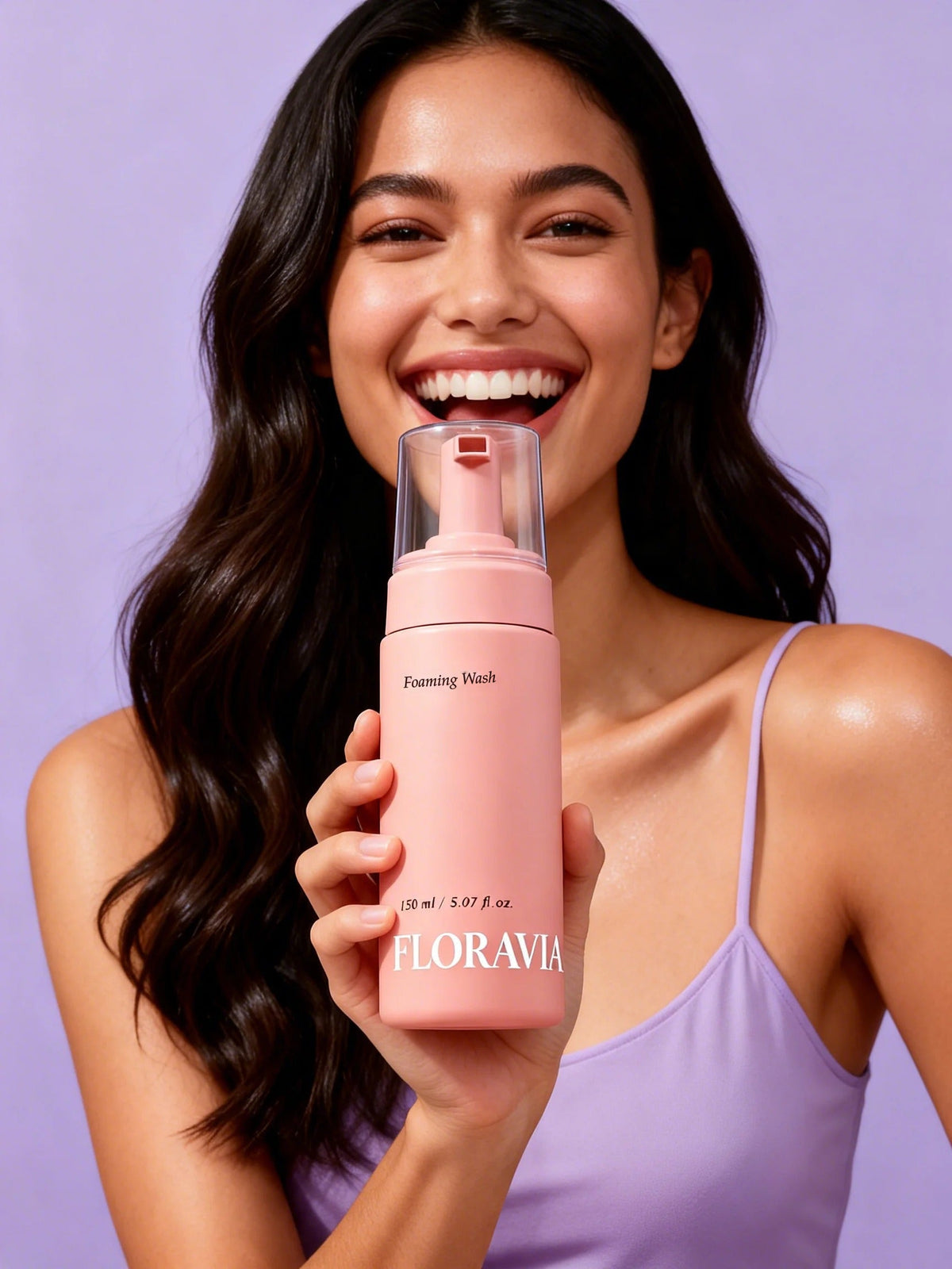 Woman holding Floravia Foaming Wash