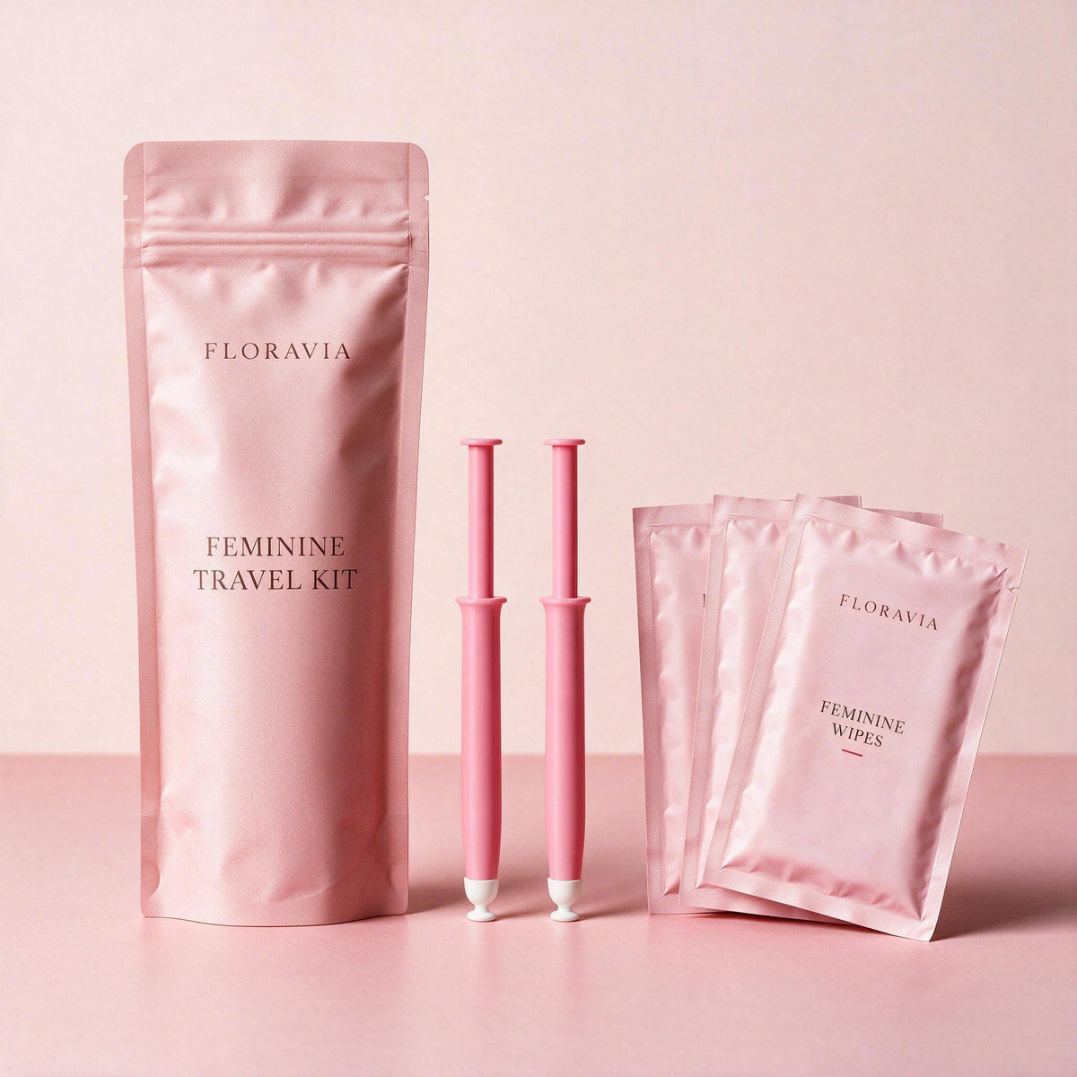 Floravia Feminine Travel Kit: pouch, Intimate Care Gel applicators and Feminine Wipes