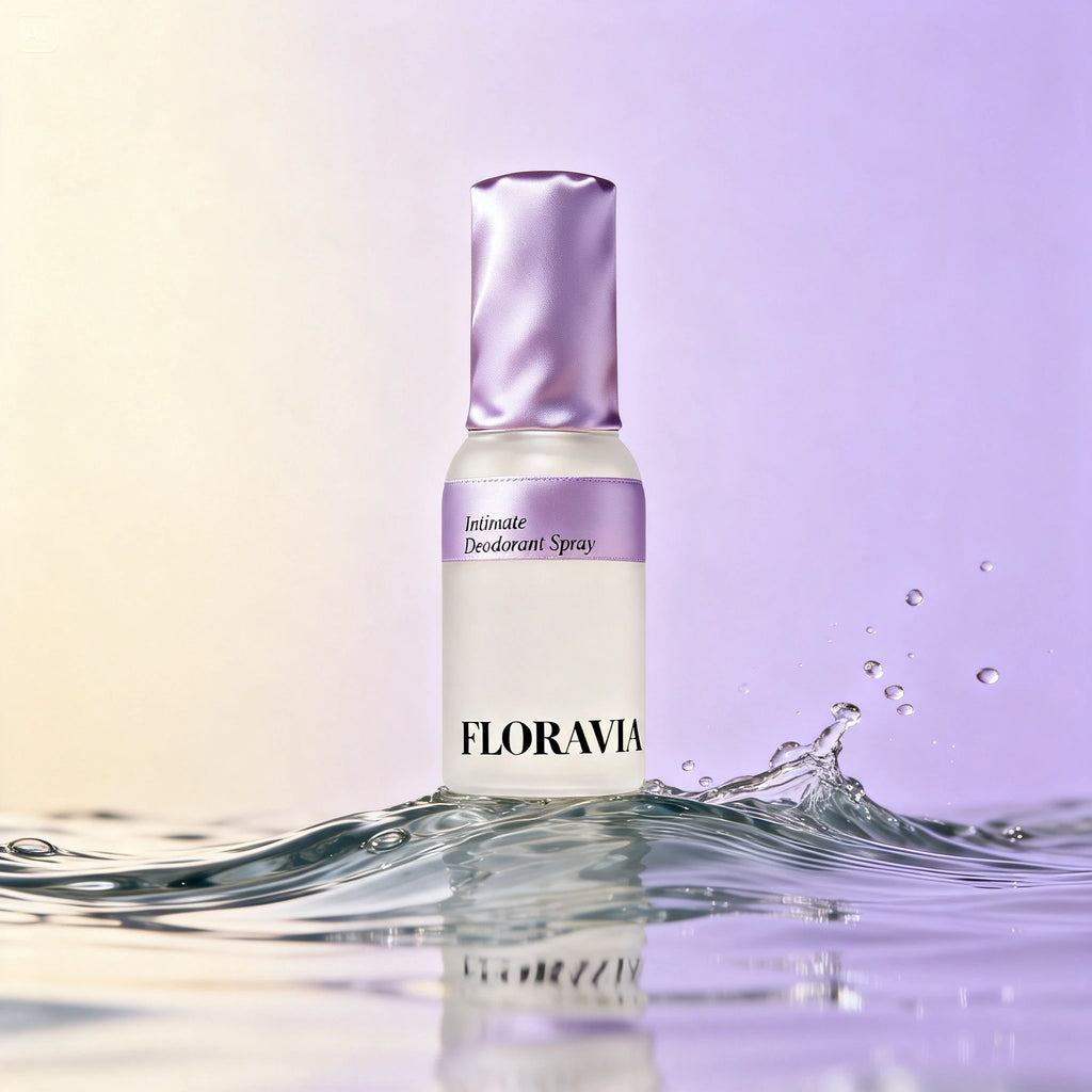 Floravia Intimate Deodorant Spray on a water wave